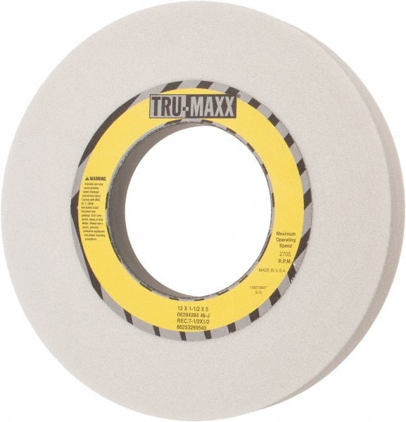 Tru-Maxx - 12" Diam x 5" Hole x 1-1/2" Thick, J Hardness, 46 Grit Surface Grinding Wheel - Aluminum Oxide, Type 5, Coarse Grade, 2,705 Max RPM, Vitrified Bond, One-Side Recess - Exact Tooling