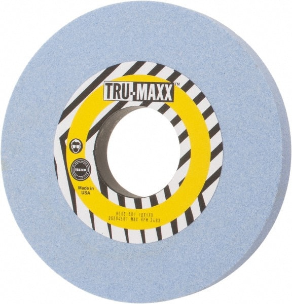 Tru-Maxx - 10" Diam x 3" Hole x 1" Thick, J Hardness, 60 Grit Surface Grinding Wheel - Ceramic, Type 1, Medium Grade, 2,483 Max RPM, Vitrified Bond, No Recess - Exact Tooling