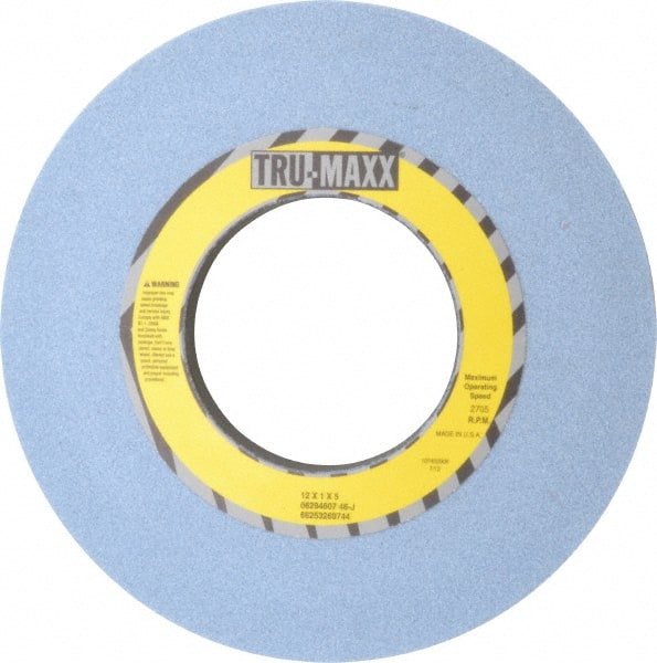 Tru-Maxx - 12" Diam x 5" Hole x 1" Thick, J Hardness, 46 Grit Surface Grinding Wheel - Ceramic, Type 1, Coarse Grade, 2,705 Max RPM, Vitrified Bond, No Recess - Exact Tooling