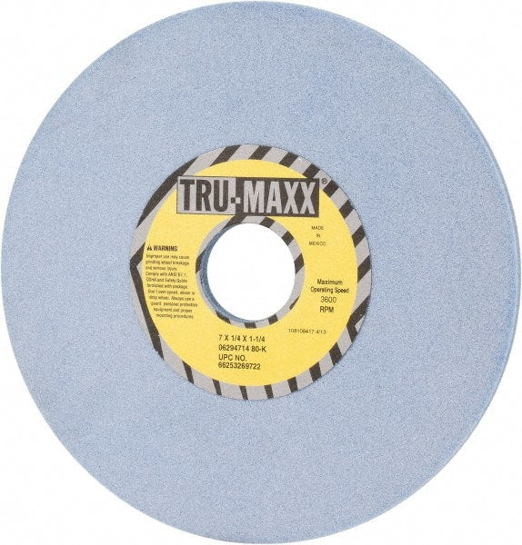 Tru-Maxx - 7" Diam x 1-1/4" Hole x 1/4" Thick, K Hardness, 80 Grit Surface Grinding Wheel - Ceramic, Type 1, Medium Grade, 3,600 Max RPM, Vitrified Bond, No Recess - Exact Tooling