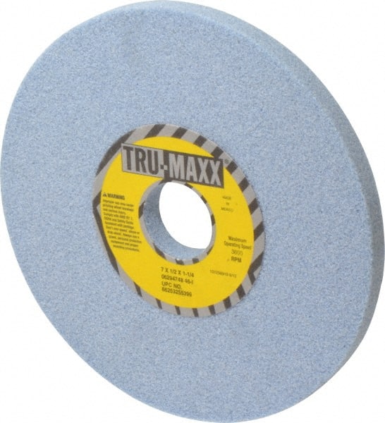 Tru-Maxx - 7" Diam x 1-1/4" Hole x 1/2" Thick, I Hardness, 46 Grit Surface Grinding Wheel - Ceramic, Type 1, Coarse Grade, 3,600 Max RPM, Vitrified Bond, No Recess - Exact Tooling