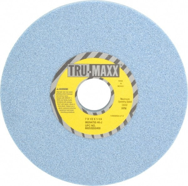 Tru-Maxx - 7" Diam x 1-1/4" Hole x 1/2" Thick, J Hardness, 46 Grit Surface Grinding Wheel - Ceramic, Type 1, Coarse Grade, 3,600 Max RPM, Vitrified Bond, No Recess - Exact Tooling