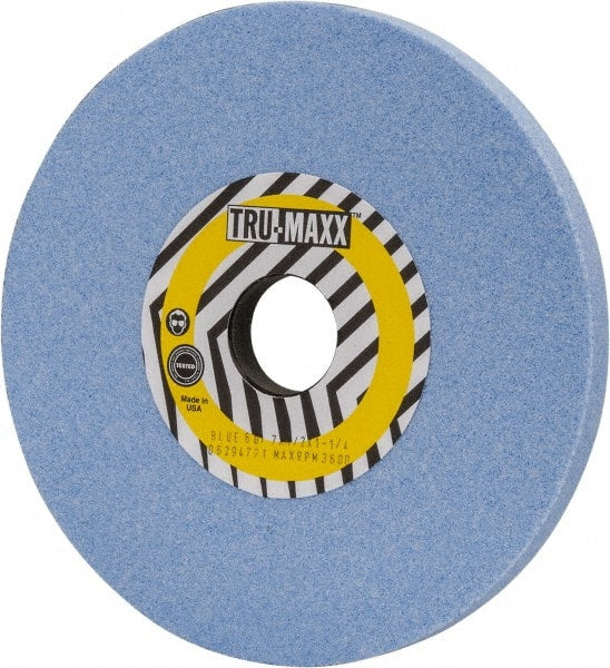 Tru-Maxx - 7" Diam x 1-1/4" Hole x 1/2" Thick, I Hardness, 60 Grit Surface Grinding Wheel - Ceramic, Type 1, Medium Grade, 3,600 Max RPM, Vitrified Bond, No Recess - Exact Tooling