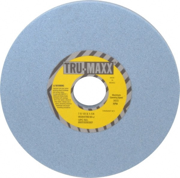 Tru-Maxx - 7" Diam x 1-1/4" Hole x 1/2" Thick, J Hardness, 60 Grit Surface Grinding Wheel - Ceramic, Type 1, Medium Grade, 3,600 Max RPM, Vitrified Bond, No Recess - Exact Tooling