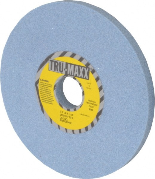Tru-Maxx - 7" Diam x 1-1/4" Hole x 1/2" Thick, K Hardness, 60 Grit Surface Grinding Wheel - Ceramic, Type 1, Medium Grade, 3,600 Max RPM, Vitrified Bond, No Recess - Exact Tooling