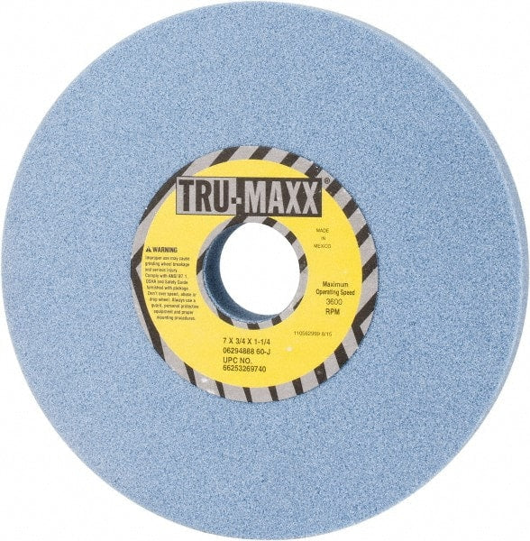Tru-Maxx - 7" Diam x 1-1/4" Hole x 3/4" Thick, J Hardness, 60 Grit Surface Grinding Wheel - Ceramic, Type 1, Medium Grade, 3,600 Max RPM, Vitrified Bond, No Recess - Exact Tooling