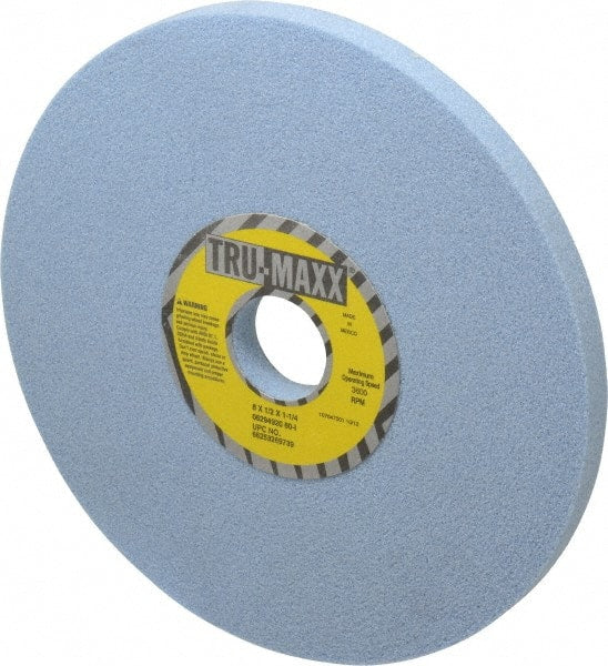 Tru-Maxx - 8" Diam x 1-1/4" Hole x 1/2" Thick, I Hardness, 60 Grit Surface Grinding Wheel - Ceramic, Type 1, Medium Grade, 3,600 Max RPM, Vitrified Bond, No Recess - Exact Tooling