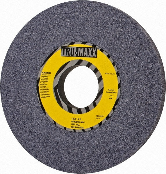 Tru-Maxx - 12" Diam x 3" Hole x 1" Thick, I Hardness, 46 Grit Surface Grinding Wheel - Aluminum Oxide, Type 1, Coarse Grade, 2,705 Max RPM, Vitrified Bond, No Recess - Exact Tooling