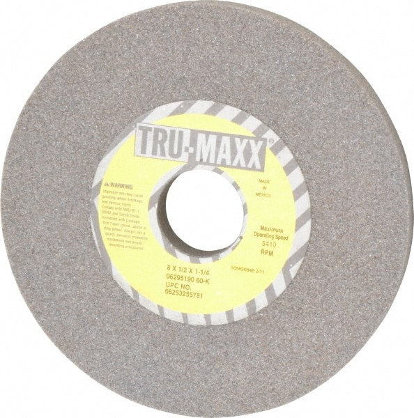 Tru-Maxx - 6" Diam x 1-1/4" Hole x 1/2" Thick, K Hardness, 60 Grit Surface Grinding Wheel - Aluminum Oxide, Type 1, Medium Grade, 5,410 Max RPM, Vitrified Bond, No Recess - Exact Tooling