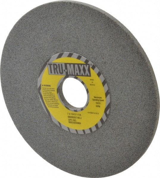 Tru-Maxx - 7" Diam x 1-1/4" Hole x 1/4" Thick, J Hardness, 60 Grit Surface Grinding Wheel - Aluminum Oxide, Type 1, Medium Grade, 3,600 Max RPM, Vitrified Bond, No Recess - Exact Tooling