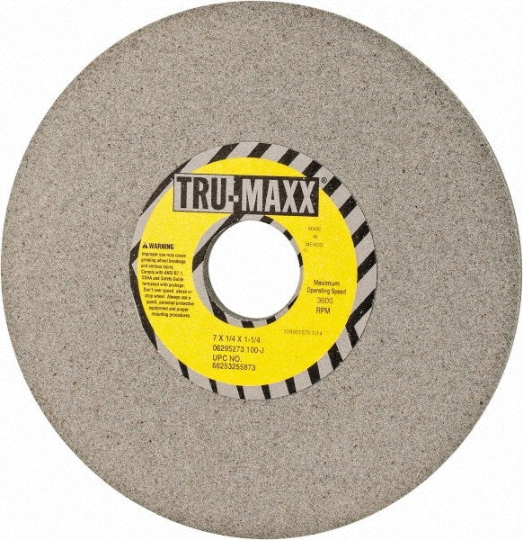 Tru-Maxx - 7" Diam x 1-1/4" Hole x 1/4" Thick, J Hardness, 100 Grit Surface Grinding Wheel - Aluminum Oxide, Type 1, Fine Grade, 3,600 Max RPM, Vitrified Bond, No Recess - Exact Tooling