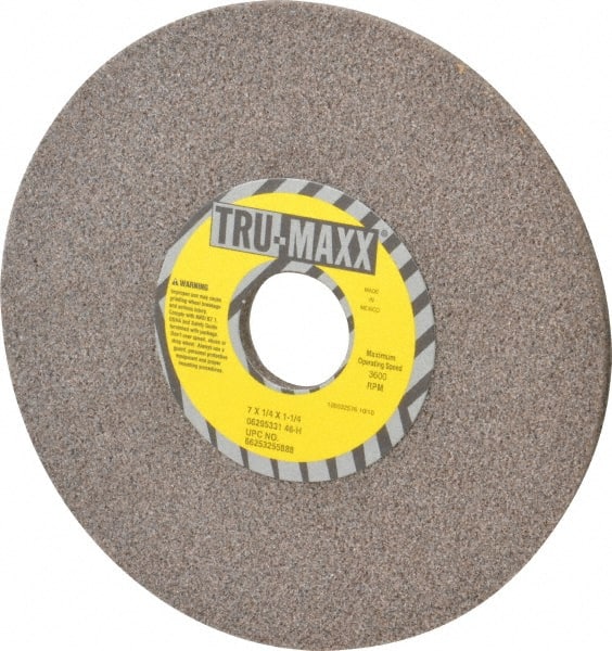 Tru-Maxx - 7" Diam x 1-1/4" Hole x 1/4" Thick, H Hardness, 46 Grit Surface Grinding Wheel - Aluminum Oxide, Type 1, Coarse Grade, 3,600 Max RPM, Vitrified Bond, No Recess - Exact Tooling
