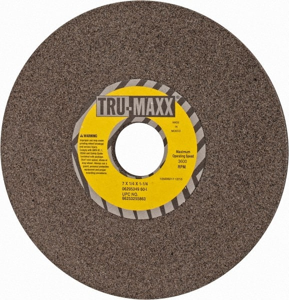 Tru-Maxx - 7" Diam x 1-1/4" Hole x 1/4" Thick, I Hardness, 60 Grit Surface Grinding Wheel - Aluminum Oxide, Type 1, Medium Grade, 3,600 Max RPM, Vitrified Bond, No Recess - Exact Tooling