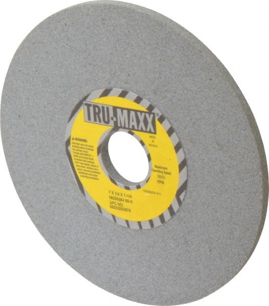 Tru-Maxx - 7" Diam x 1-1/4" Hole x 1/4" Thick, K Hardness, 80 Grit Surface Grinding Wheel - Aluminum Oxide, Type 1, Medium Grade, 3,600 Max RPM, Vitrified Bond, No Recess - Exact Tooling