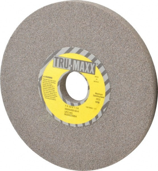 Tru-Maxx - 7" Diam x 1-1/4" Hole x 1/2" Thick, H Hardness, 60 Grit Surface Grinding Wheel - Aluminum Oxide, Type 1, Medium Grade, 3,600 Max RPM, Vitrified Bond, No Recess - Exact Tooling