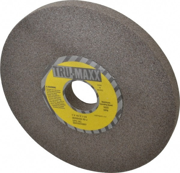 Tru-Maxx - 7" Diam x 1-1/4" Hole x 1/2" Thick, J Hardness, 60 Grit Surface Grinding Wheel - Aluminum Oxide, Type 1, Medium Grade, 3,600 Max RPM, Vitrified Bond, No Recess - Exact Tooling