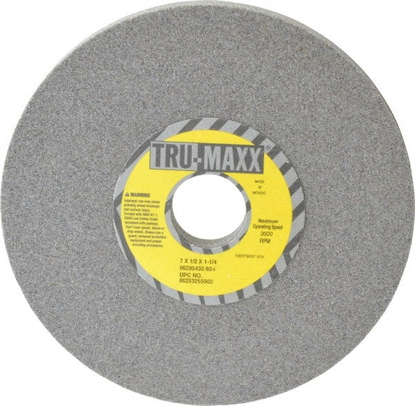Tru-Maxx - 7" Diam x 1-1/4" Hole x 1/2" Thick, I Hardness, 80 Grit Surface Grinding Wheel - Aluminum Oxide, Type 1, Medium Grade, 3,600 Max RPM, Vitrified Bond, No Recess - Exact Tooling