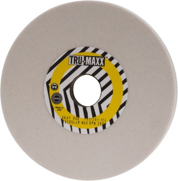Tru-Maxx - 7" Diam x 1-1/4" Hole x 1/2" Thick, K Hardness, 80 Grit Surface Grinding Wheel - Aluminum Oxide, Type 1, Medium Grade, 3,600 Max RPM, Vitrified Bond, No Recess - Exact Tooling