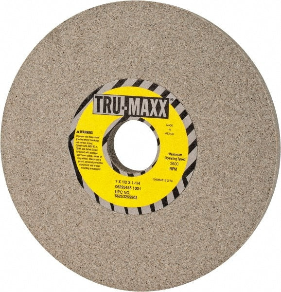 Tru-Maxx - 7" Diam x 1-1/4" Hole x 1/2" Thick, I Hardness, 100 Grit Surface Grinding Wheel - Aluminum Oxide, Type 1, Fine Grade, 3,600 Max RPM, Vitrified Bond, No Recess - Exact Tooling