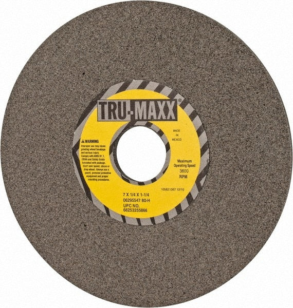 Tru-Maxx - 7" Diam x 1-1/4" Hole x 1/4" Thick, H Hardness, 80 Grit Surface Grinding Wheel - Aluminum Oxide, Type 1, Medium Grade, 3,600 Max RPM, Vitrified Bond, No Recess - Exact Tooling