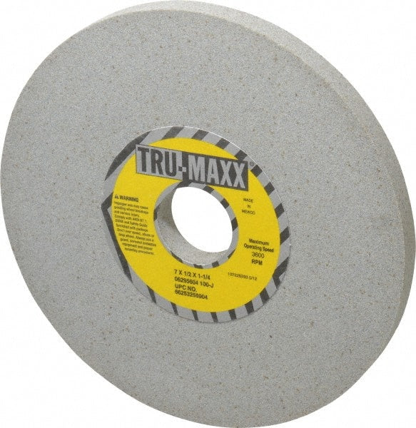 Tru-Maxx - 7" Diam x 1-1/4" Hole x 1/2" Thick, J Hardness, 100 Grit Surface Grinding Wheel - Aluminum Oxide, Type 1, Fine Grade, 3,600 Max RPM, Vitrified Bond, No Recess - Exact Tooling