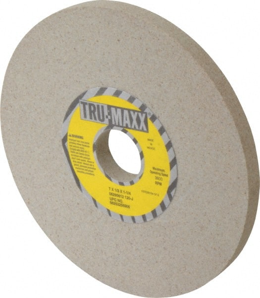 Tru-Maxx - 7" Diam x 1-1/4" Hole x 1/2" Thick, J Hardness, 120 Grit Surface Grinding Wheel - Aluminum Oxide, Type 1, Fine Grade, 3,600 Max RPM, Vitrified Bond, No Recess - Exact Tooling