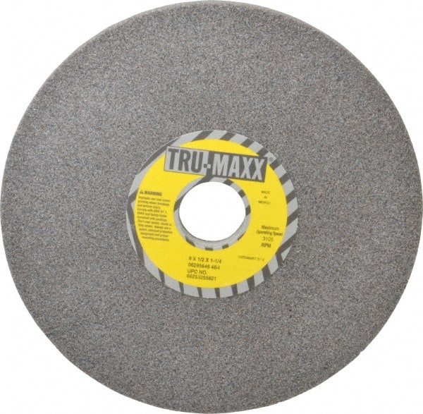 Tru-Maxx - 8" Diam x 1-1/4" Hole x 1/2" Thick, I Hardness, 46 Grit Surface Grinding Wheel - Aluminum Oxide, Type 1, Coarse Grade, 3,105 Max RPM, Vitrified Bond, No Recess - Exact Tooling