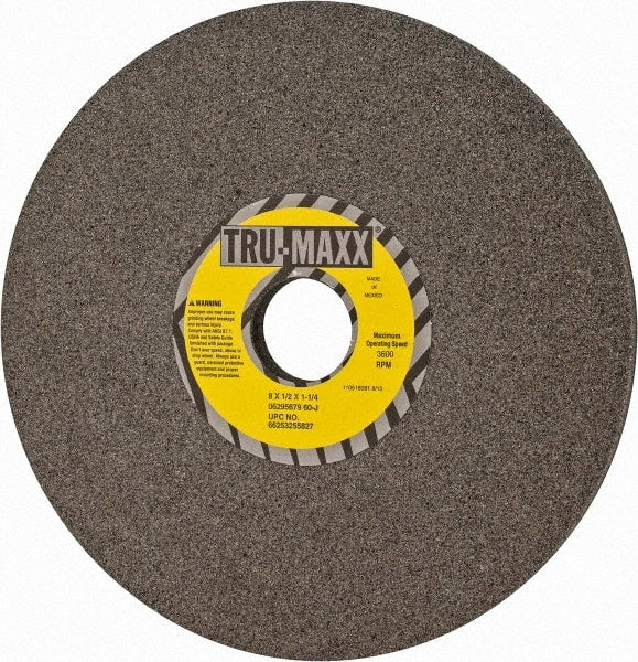 Tru-Maxx - 8" Diam x 1-1/4" Hole x 1/2" Thick, J Hardness, 60 Grit Surface Grinding Wheel - Aluminum Oxide, Type 1, Medium Grade, 3,600 Max RPM, Vitrified Bond, No Recess - Exact Tooling