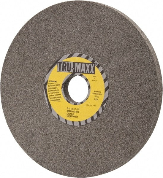 Tru-Maxx - 8" Diam x 1-1/4" Hole x 1/2" Thick, I Hardness, 80 Grit Surface Grinding Wheel - Aluminum Oxide, Type 1, Medium Grade, 3,600 Max RPM, Vitrified Bond, No Recess - Exact Tooling