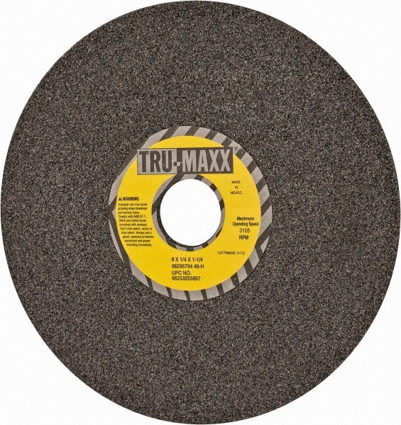 Tru-Maxx - 8" Diam x 1-1/4" Hole x 1/4" Thick, H Hardness, 46 Grit Surface Grinding Wheel - Aluminum Oxide, Type 1, Coarse Grade, 3,105 Max RPM, Vitrified Bond, No Recess - Exact Tooling