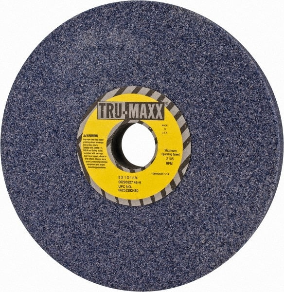 Tru-Maxx - 8" Diam x 1-1/4" Hole x 1" Thick, H Hardness, 46 Grit Surface Grinding Wheel - Aluminum Oxide, Type 1, Coarse Grade, 3,105 Max RPM, Vitrified Bond, No Recess - Exact Tooling