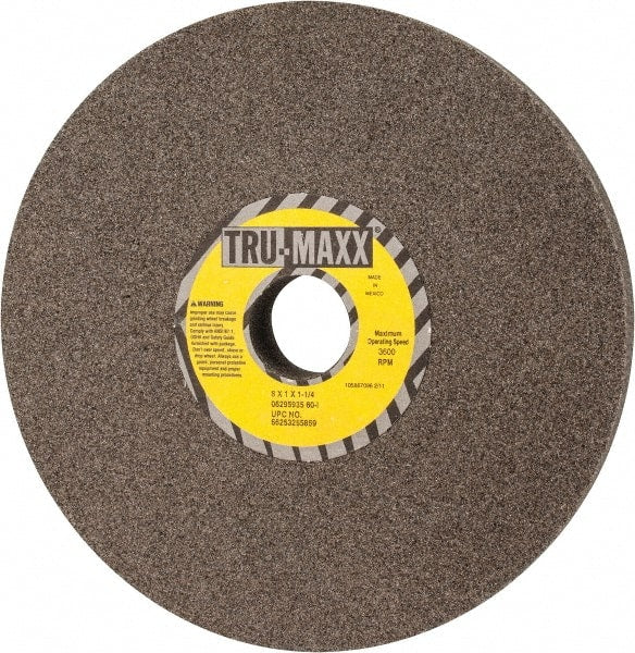 Tru-Maxx - 8" Diam x 1-1/4" Hole x 1" Thick, I Hardness, 60 Grit Surface Grinding Wheel - Aluminum Oxide, Type 1, Medium Grade, 3,600 Max RPM, Vitrified Bond, No Recess - Exact Tooling