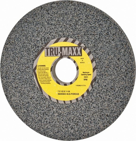 Tru-Maxx - 7" Diam x 1-1/4" Hole x 1/2" Thick, G Hardness, 46 Grit Surface Grinding Wheel - Aluminum Oxide, Type 1, Coarse Grade, 3,600 Max RPM, Vitrified Bond, No Recess - Exact Tooling