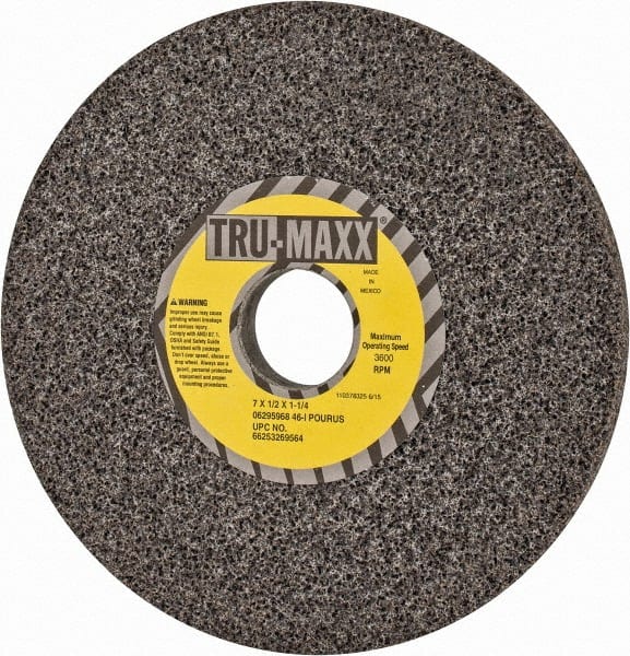 Tru-Maxx - 7" Diam x 1-1/4" Hole x 1/2" Thick, I Hardness, 46 Grit Surface Grinding Wheel - Aluminum Oxide, Type 1, Coarse Grade, 3,600 Max RPM, Vitrified Bond, No Recess - Exact Tooling
