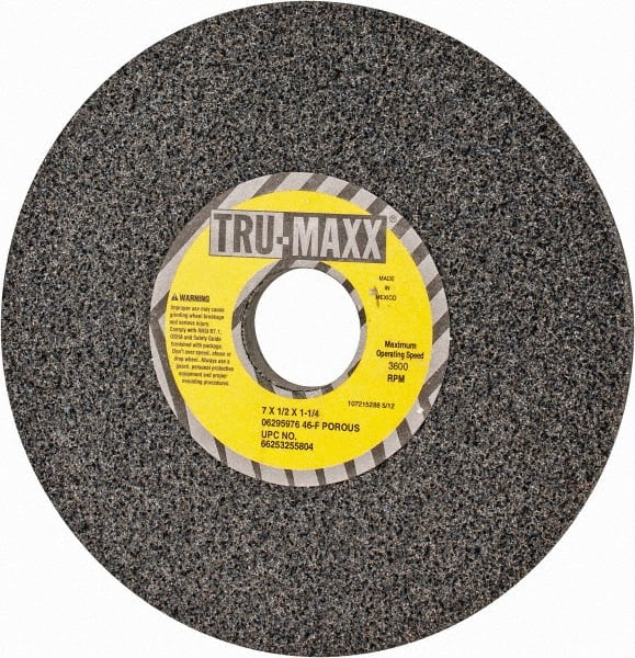 Tru-Maxx - 7" Diam x 1-1/4" Hole x 1/2" Thick, F Hardness, 46 Grit Surface Grinding Wheel - Aluminum Oxide, Type 1, Coarse Grade, 3,600 Max RPM, Vitrified Bond, No Recess - Exact Tooling