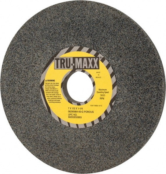 Tru-Maxx - 7" Diam x 1-1/4" Hole x 1/2" Thick, G Hardness, 60 Grit Surface Grinding Wheel - Aluminum Oxide, Type 1, Medium Grade, 3,600 Max RPM, Vitrified Bond, No Recess - Exact Tooling