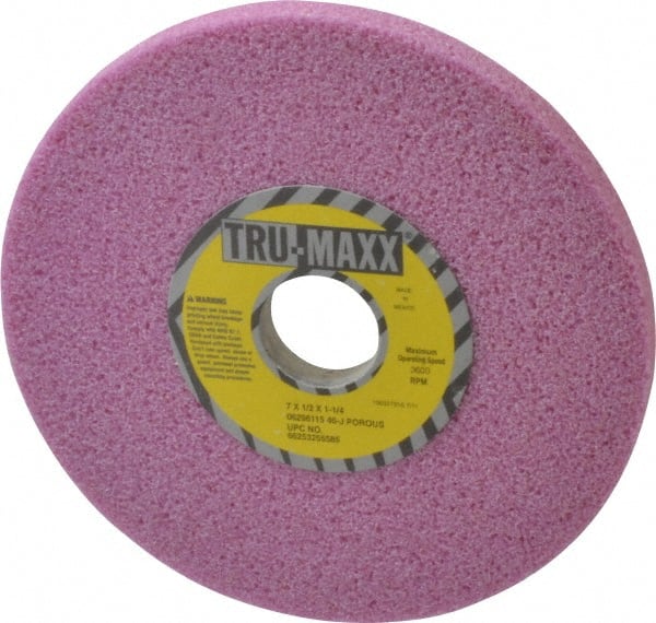 Tru-Maxx - 7" Diam x 1-1/4" Hole x 1/2" Thick, J Hardness, 46 Grit Surface Grinding Wheel - Aluminum Oxide, Type 1, Coarse Grade, 3,600 Max RPM, Vitrified Bond, No Recess - Exact Tooling