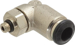 Alpha Technologies - 6mm Outside Diam, M5 Metric, Nickel Plated Brass Push-to-Connect Tube Male Swivel Elbow - 250 Max psi, Tube to Metric Thread Connection, Buna O-Ring - Exact Tooling