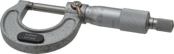 Value Collection - 0 to 25mm Range, 0.01mm Graduation, Mechanical Outside Micrometer - Ratchet Stop Thimble, Accurate to 0.004mm - Exact Tooling