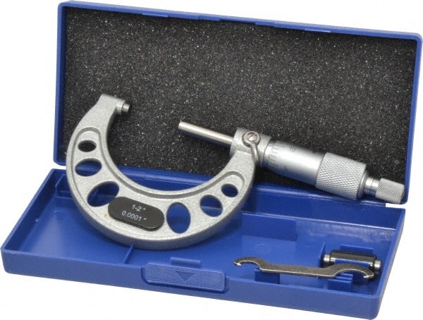 Value Collection - 1 to 2" Range, 0.0001" Graduation, Mechanical Outside Micrometer - Ratchet Stop Thimble, Accurate to 0.0001" - Exact Tooling