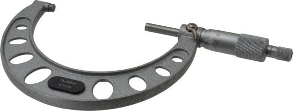 Value Collection - 75 to 100mm Range, 0.01mm Graduation, Mechanical Outside Micrometer - Ratchet Stop Thimble, Accurate to 0.005mm - Exact Tooling