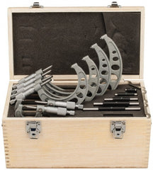 Value Collection - 0 to 6" Range, 6 Piece Mechanical Outside Micrometer Set - 0.0001" Graduation, 0.0001" Accuracy, Ratchet Stop Thimble, Steel Face - Exact Tooling