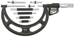 Starrett - 12 to 16" Range, 0.0001" Resolution, Standard Throat, Electronic Outside Micrometer - 0.0004" Accuracy, Friction Thimble, Micro Lapped Carbide Face, CR2450 Battery, Data Output, Includes 3V Battery - Exact Tooling