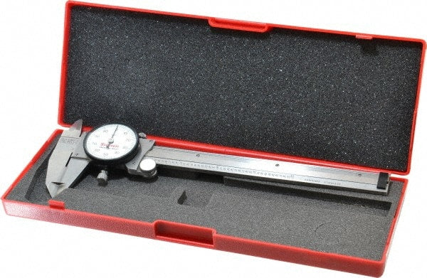 Starrett - 0" to 6" Range, 0.001" Graduation, 0.1" per Revolution, Dial Caliper - White Face, 1-1/2" Jaw Length, Accurate to 0.0010" - Exact Tooling