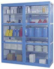 Denios - 2 Door, 8 Shelf, Blue Steel Caged Containment Shelving Safety Cabinet for Corrosive Chemicals - 87" High x 74" Wide x 28" Deep, Manual Closing Door - Exact Tooling