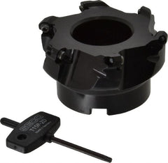 Seco - 3.15" Cut Diam, 1" Arbor Hole, 0.138" Max Depth of Cut, 43° Indexable Chamfer & Angle Face Mill - 6 Inserts, OF.. 05T305 Insert, Right Hand Cut, 6 Flutes, Series R220.43 - Exact Tooling