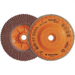 WALTER Surface Technologies - 60 Grit, 7" Disc Diam, 7/8" Center Hole, Zirconia Alumina Flap Disc - 8,600 Max RPM, Plastic Backing, Arbor Attaching System, Coated - Exact Tooling