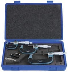 Fowler - 0 to 3" Range, 3 Piece Mechanical Outside Micrometer Set - 0.0001" Graduation, 0.00005 (0 to 1), 0.0001 (1 to 3)" Accuracy, Ratchet Stop Thimble, Carbide Tipped Face - Exact Tooling