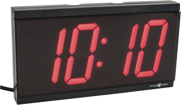 PTI - 4 Inch Diameter, White Face, Digital Wall Clock - LED Display, Black Case, Runs on 115 VAC - Exact Tooling