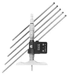 Fowler - 0 to 150mm Range, 4" Base Length, 6 Rods, Friction Thimble, Electronic Depth Micrometer - No Water Resistance Rating, 0.00005" Resolution, 0.176" Rod Diam, 357 Battery, - Exact Tooling